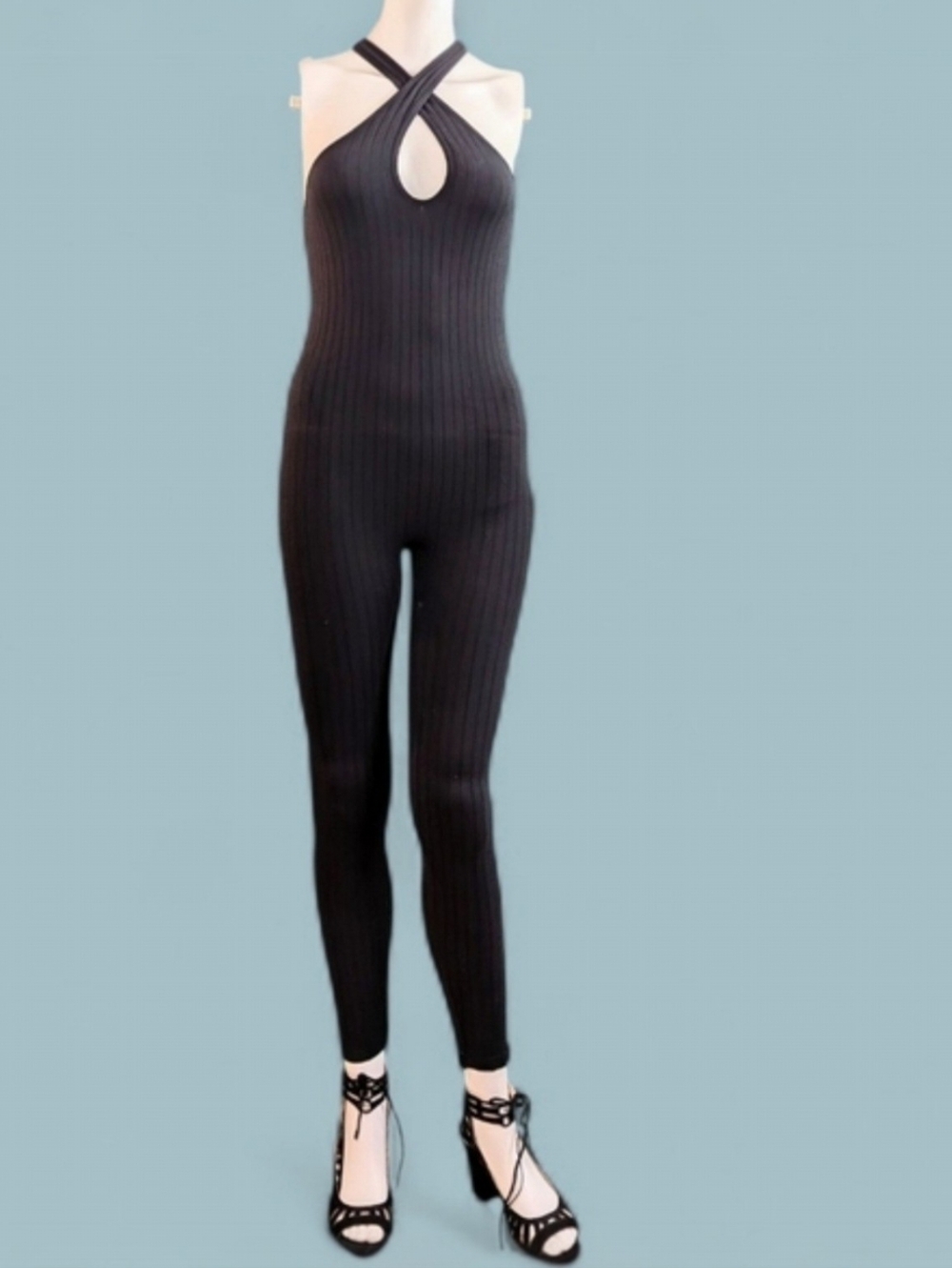 ANWND Ribbed Racerback Catsuit With Criss-cross Front